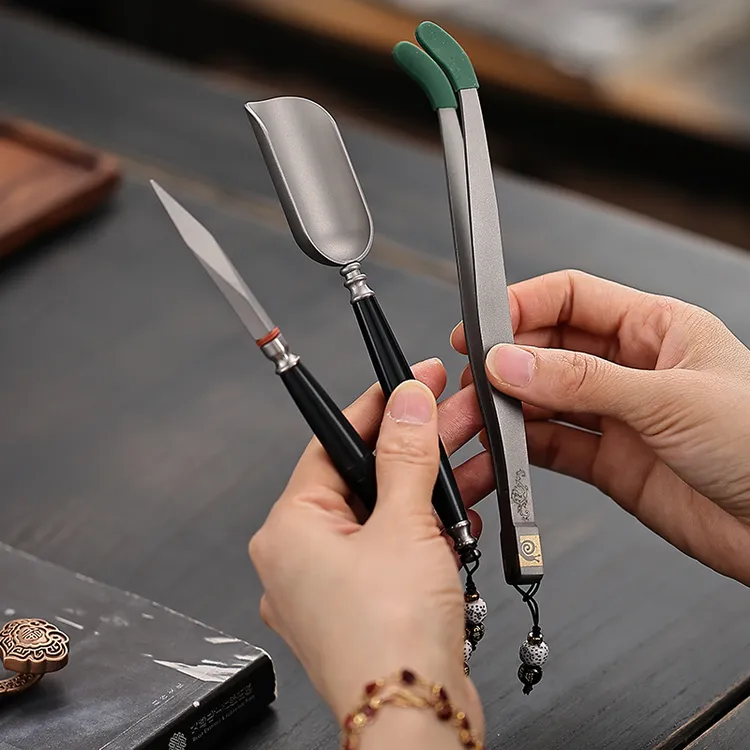 钛茶夹家用功夫茶杯镊子 普洱茶刀开茶器茶铲撬茶饼工具茶道配件