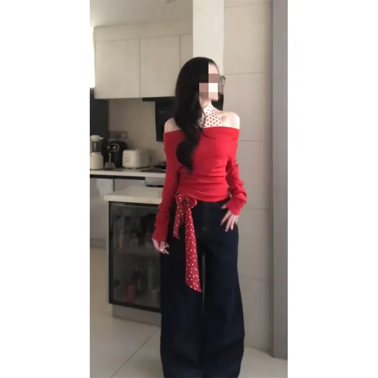 2025韩系设计感慵懒风修身显瘦内搭时尚薄款上衣两件套阔腿长裤女