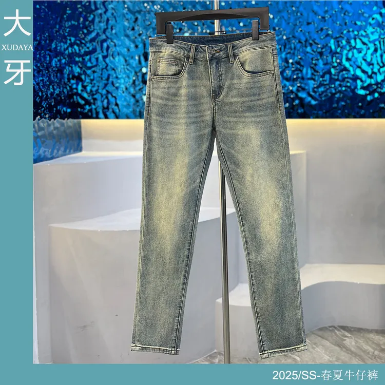 【大牙】6182#景泰蓝色牛仔裤男2025春夏男时尚百搭弹力修身小直筒
