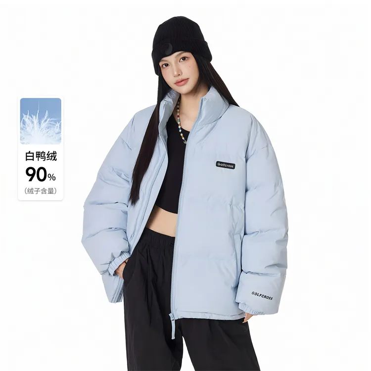 GOLFCROSS简约基础款LOGO印花加厚保暖防寒立领羽绒服外套