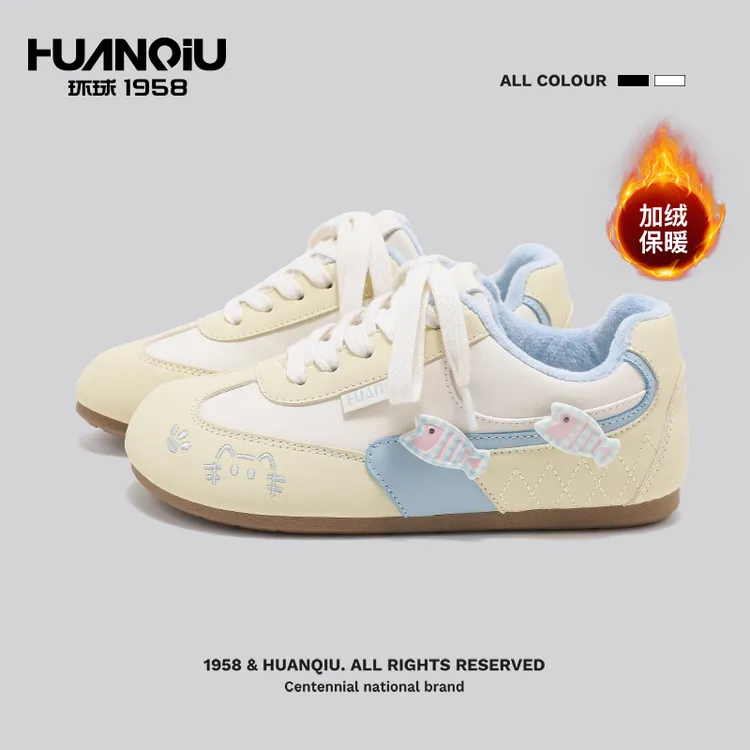 环球秋冬加绒甜酷小众休闲鞋猫咪时尚撞色板鞋可爱萌趣厚底女鞋