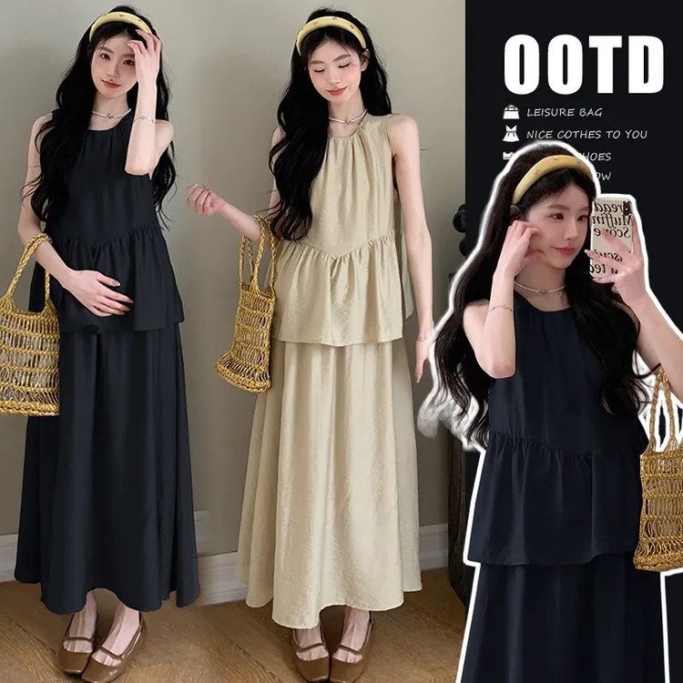 时髦孕妇装夏季新款韩版时尚简约上衣慵懒风宽松洋气半身裙两件套