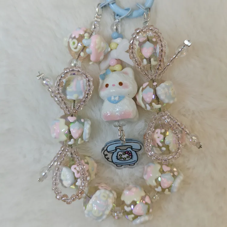 可爱猫猫diy手机链手绘珠钥匙扣挂饰创意手机壳挂链