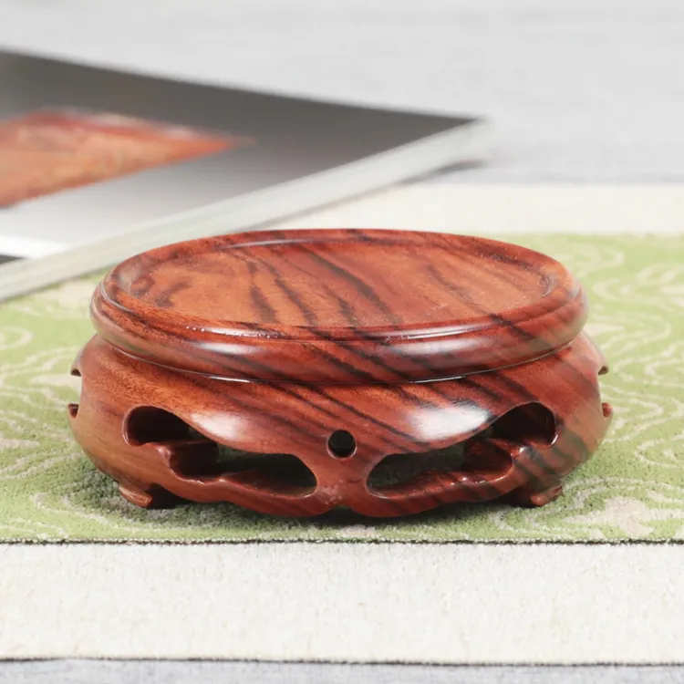 非洲酸枝圆形茶壶紫砂壶茶杯木制瓷器核桃玉器摆件文玩香炉小底座