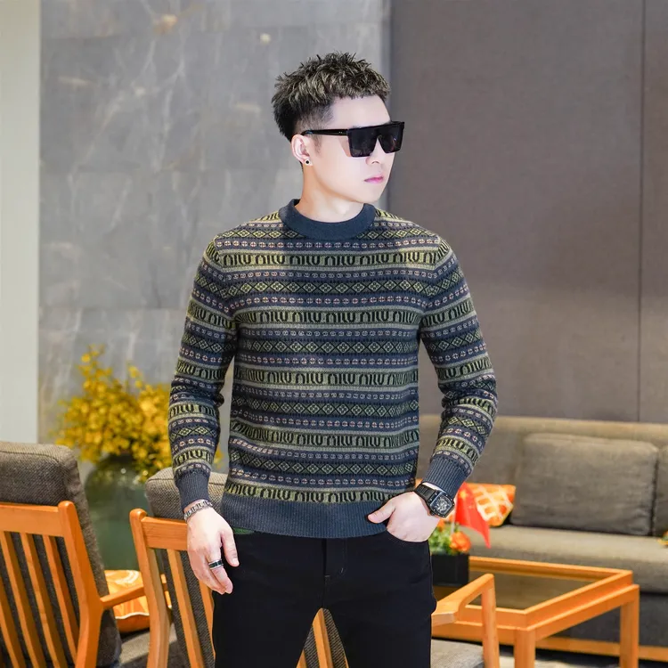 男士高级感异域风通体几何撞色针织羊毛衫柔软松弛感毛衣男GL8202