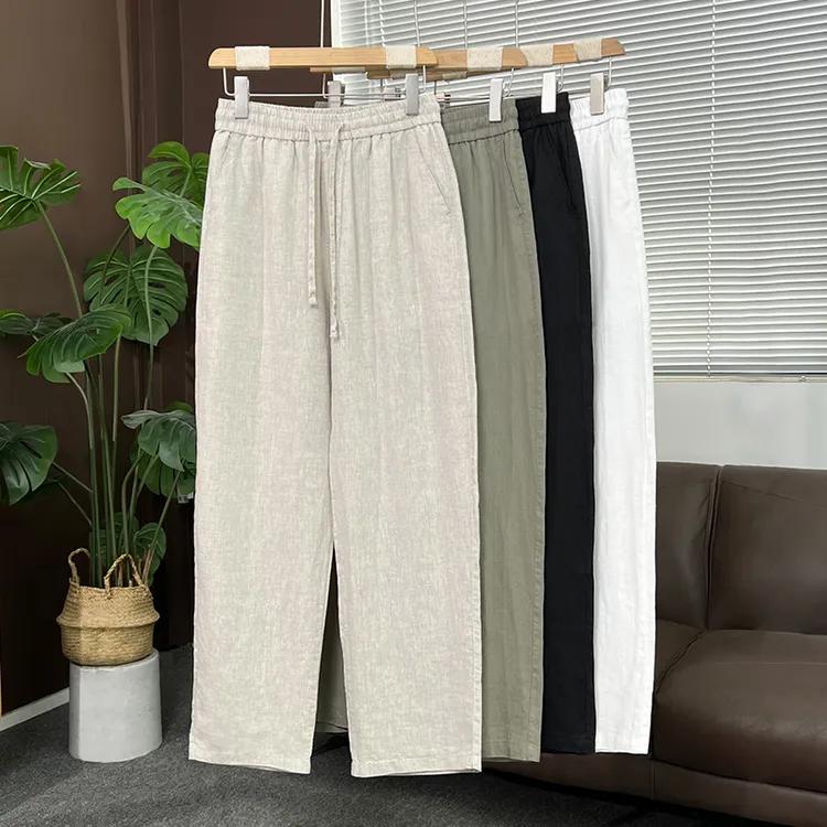 2025男士夏季亚麻长裤薄款纯色直筒裤亚麻休闲裤夏季宽松亚麻男裤