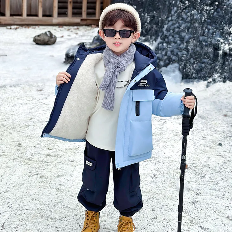 男童秋冬加绒外套2025新款男孩酷帅加厚棉服宝宝户外保暖派克服潮
