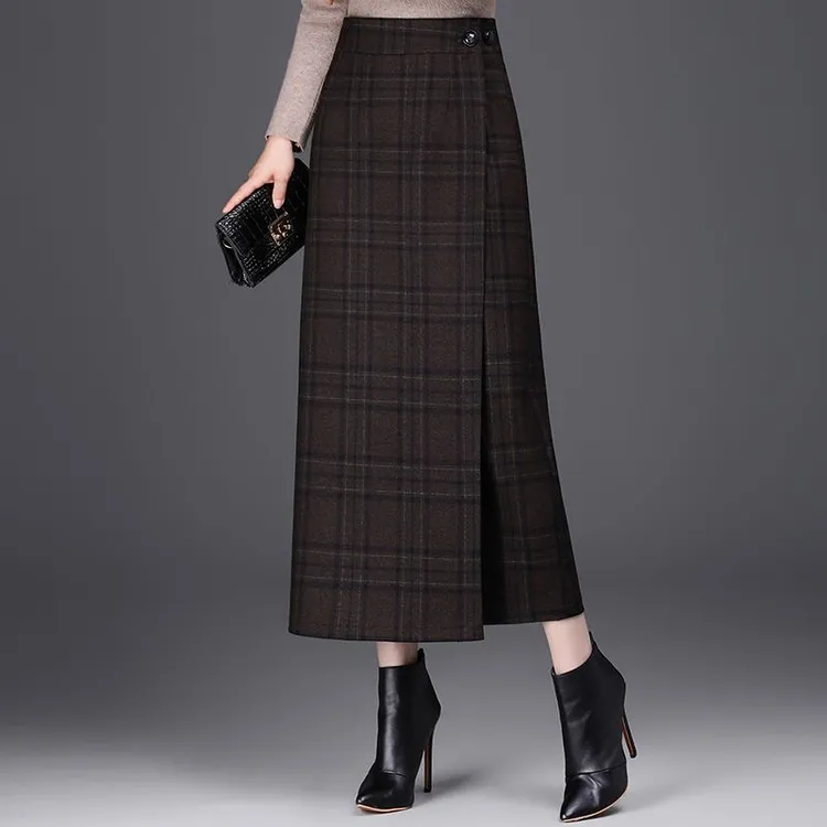 格子毛呢秋冬新款一片式半身裙裙子显高显瘦气质包臀裙