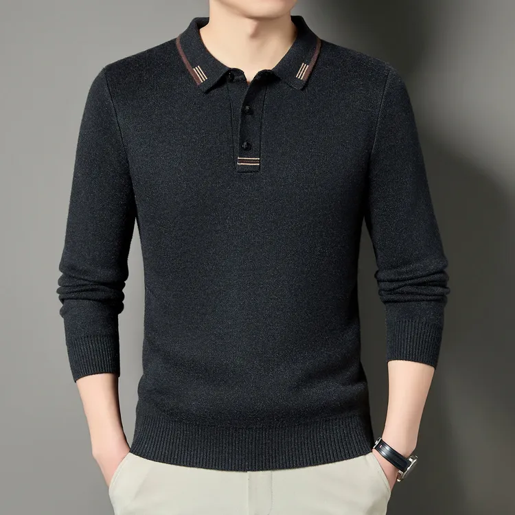 利基萨约男士秋冬新款时尚翻领毛衣男士加厚保暖休闲针织打底衫
