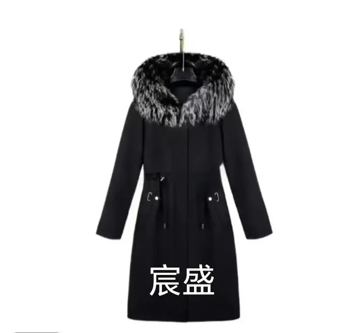 新款若竹女款百搭气质貉子毛领时尚中长款冬季派克服