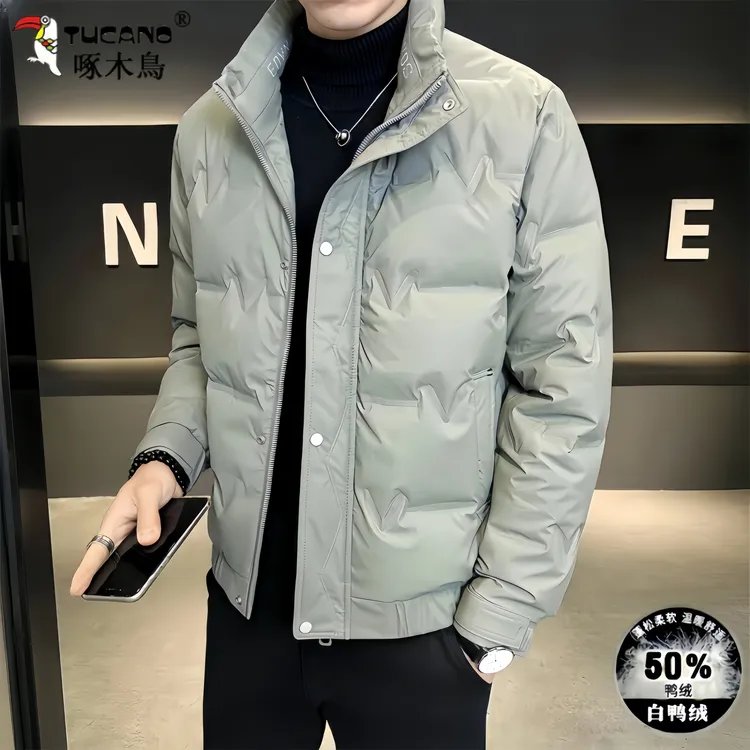 啄木鸟短款加厚羽绒服男士新款爆款立领帅气时尚潮保暖冬季男外套