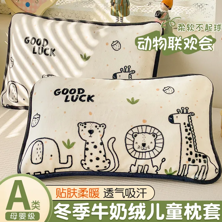 冬季牛奶绒儿童枕头套30x50卡通幼儿园宝宝珊瑚绒40x60枕芯套单只