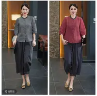 纽扣宽松型厚款中国风中老年女装夏装宽松阔腿裤大码
