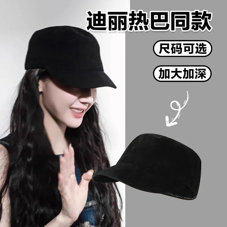 迪丽热巴同款马术帽平顶大头围女秋翻毛皮英伦风复古鸭舌报童帽子