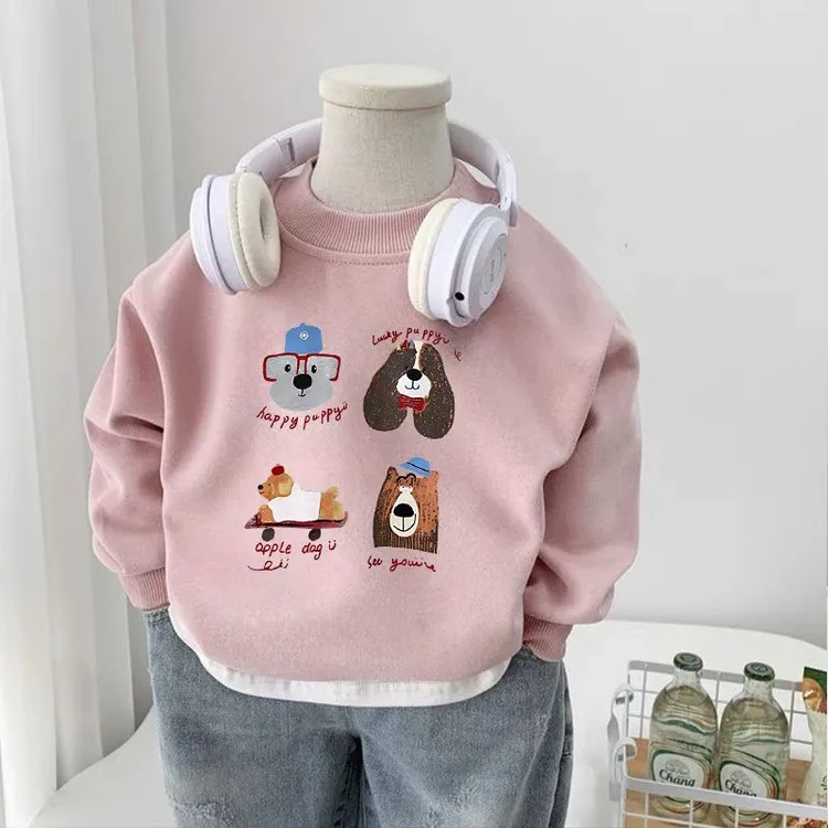 粉色卫衣男女童秋季薄款上衣2025新款小童秋冬加绒洋气儿童长袖潮