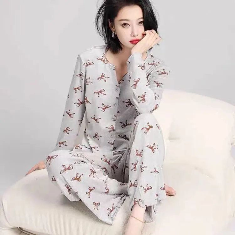 2025简约风睡衣女春秋季长袖长裤家居服舒适两件套