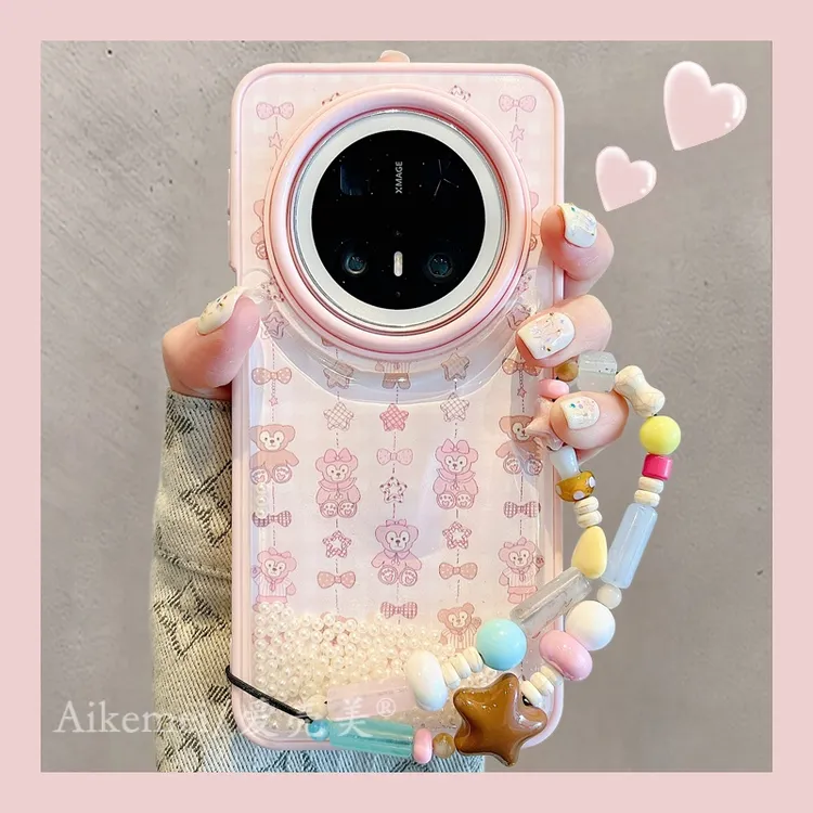 适用华为mate70pro+手机壳软萌可爱流沙mate60pro+达菲熊饼饼链条