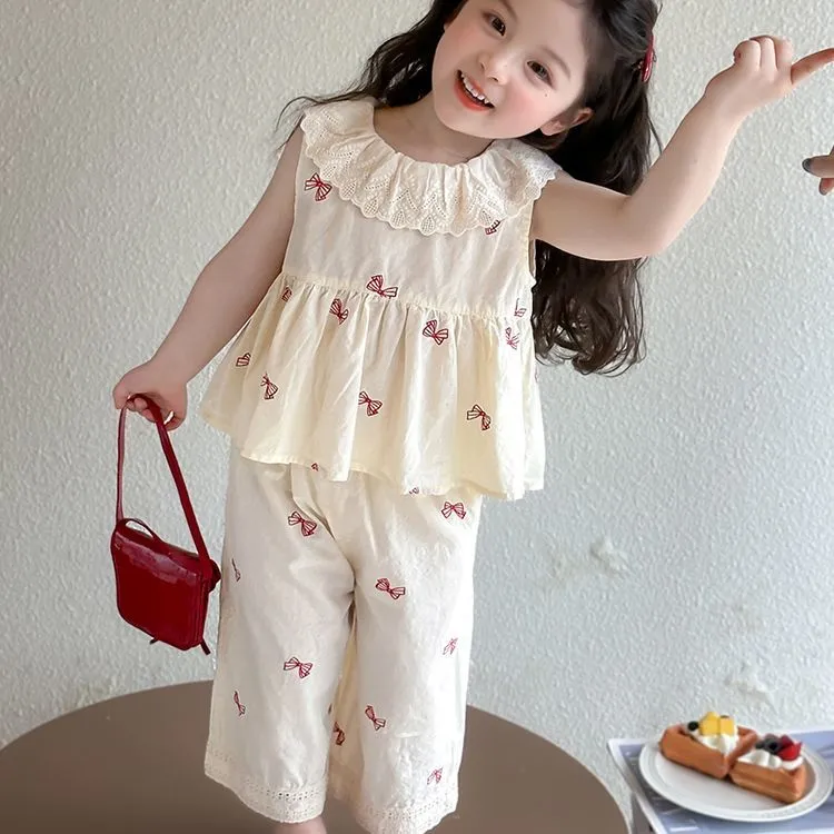 戴维贝拉【断码】】女童新款时髦无袖套装女孩夏季洋气时尚百搭休