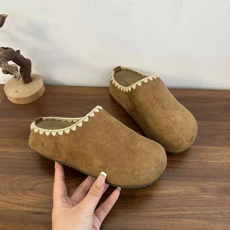 复古刺绣勃肯鞋包头半拖鞋女外穿2025秋季新款厚底内增高博肯单鞋