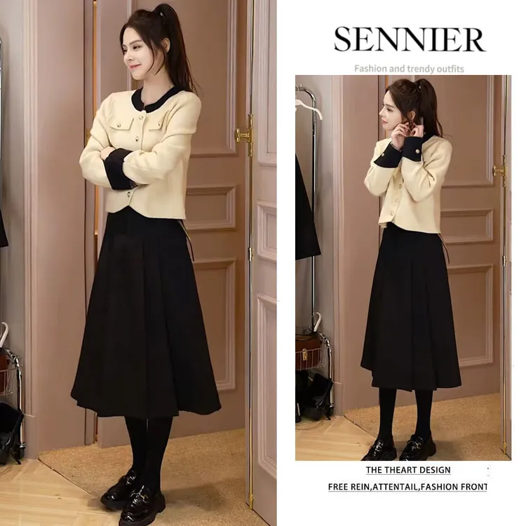 2025年秋季新款温柔风高级感穿搭针织长袖毛衣百搭半身裙两件套