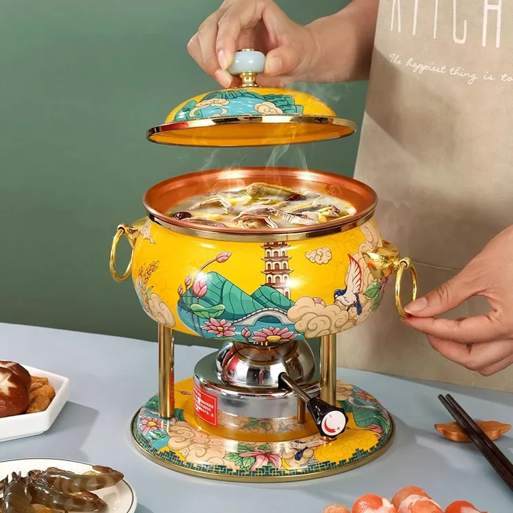 景泰蓝单人充气小火锅一人一锅一位自助海鲜铜火锅小型瓦斯炉家用
