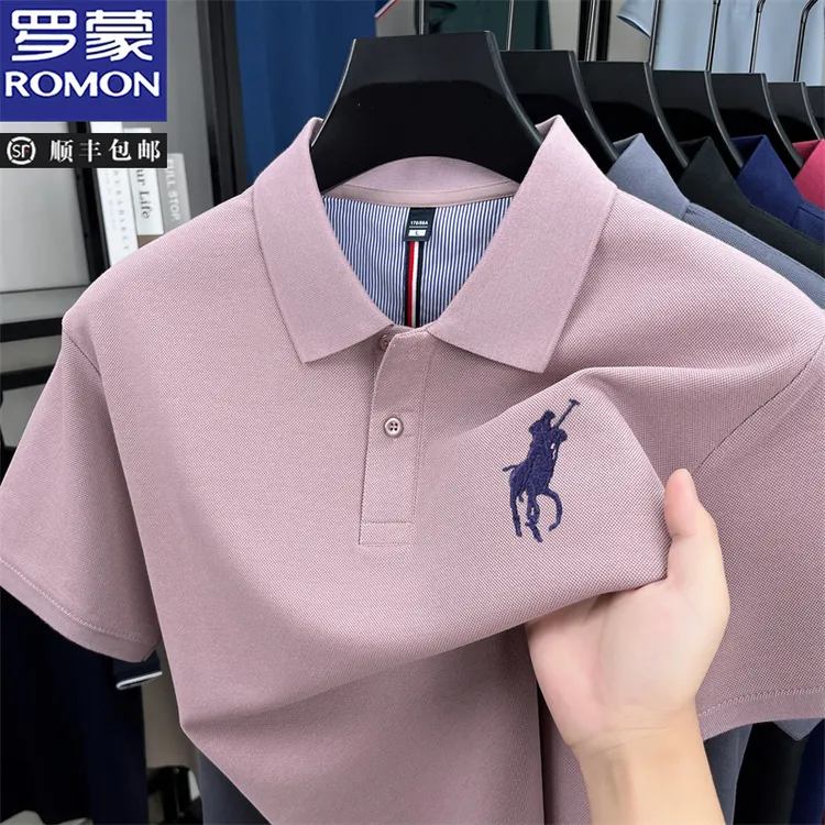 罗蒙夏季新款时尚刺绣POLO衫男士商务休闲简约翻领短袖T恤上衣潮
