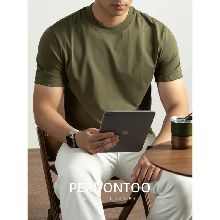 【液氨冰氧棉】2025夏季新款短袖T恤男高端军绿色凉感冰丝半袖衫