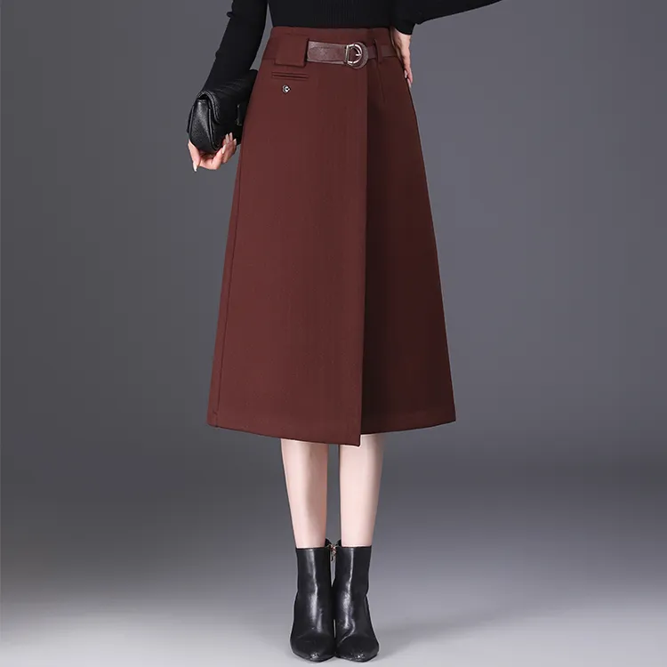 安可拉红毛呢a字裙半身裙女秋冬新款高腰显瘦中长裙显瘦百搭大摆