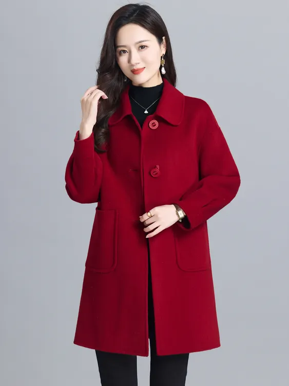 中老年呢子大衣女中长款加厚2025韩版洋气宽松秋冬新款中长款外套