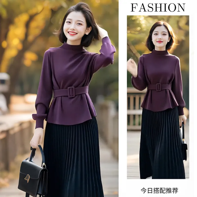 韩系时髦气质百搭高领长袖套头显瘦秋冬款收腰呢子大衣内搭打底衫