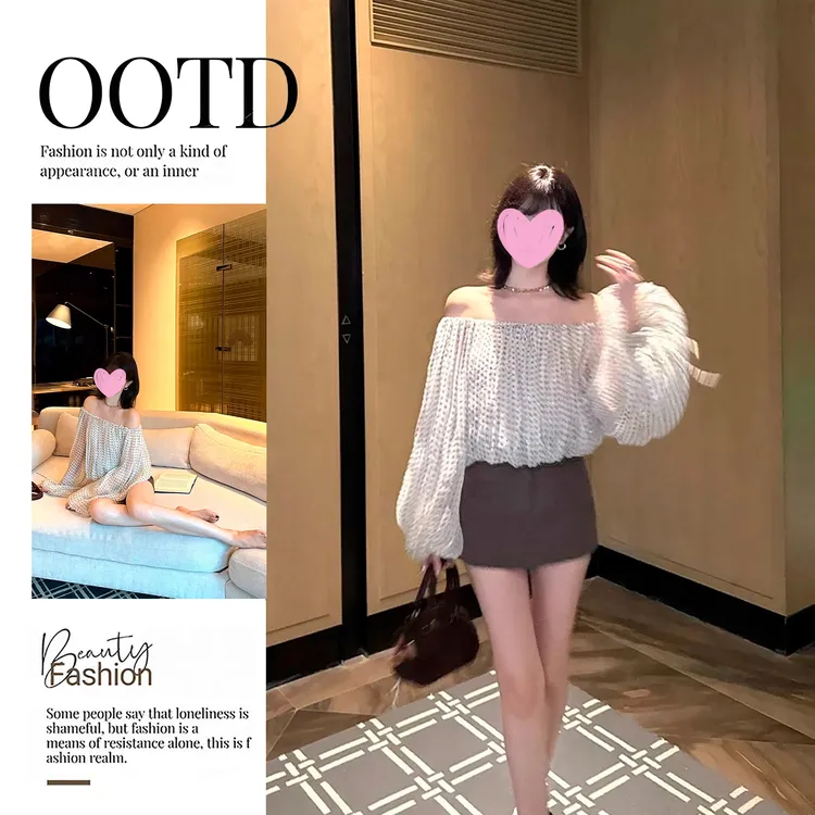 法式纯欲风绝美一字肩长袖宽松衬衫女装早秋露肩设计百搭衬衣上衣