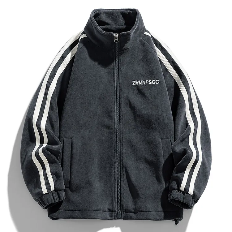 春秋冬款男士加绒运动保暖夹克宽松休闲开衫摇粒绒立领百搭外套男