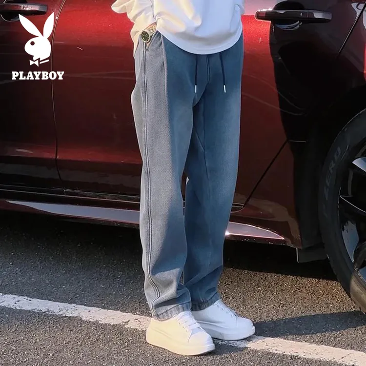 花花公子夏季星空纹牛仔裤男款休闲宽松百搭潮流大码直筒长裤子男