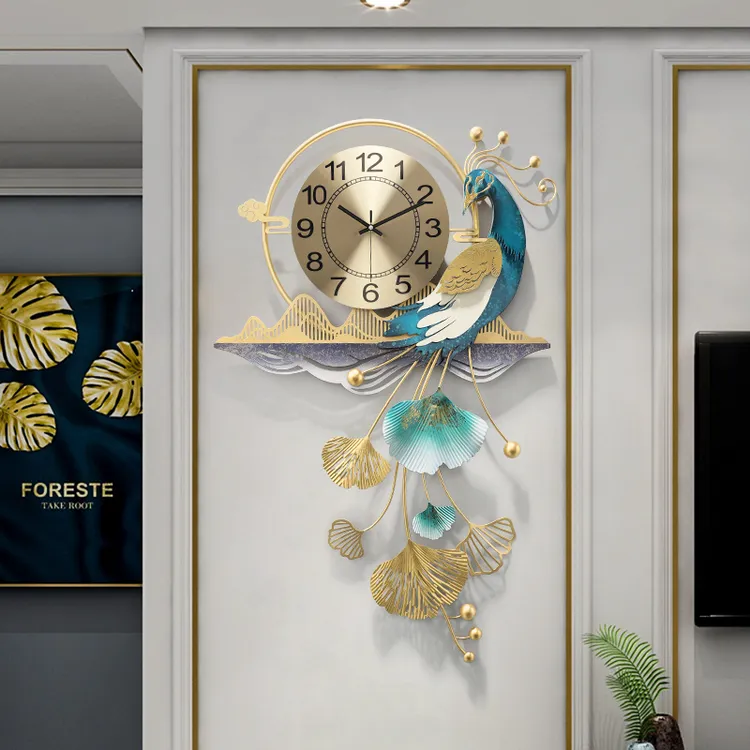 时尚乔迁新居孔雀装饰钟表家用个性挂钟客厅时钟新款格栅挂表商品图