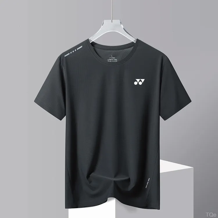 YY夏季羽毛球服冰丝短袖高端男士户外运动健身跑步薄款速干T恤男