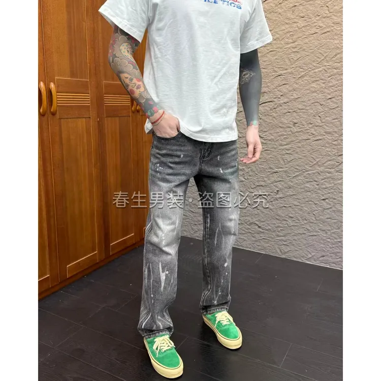 2025秋冬新款时尚休闲百搭净版直筒泼墨无弹牛仔裤3072