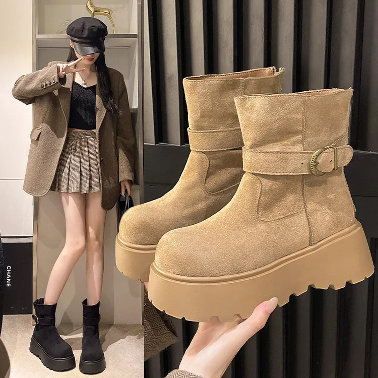 厚底增高勃肯短靴子女2025新款夏秋季英伦风马丁靴机车靴中筒单靴