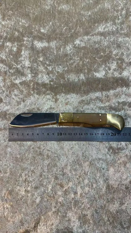 哈萨克族纯手工锻打22cm蒜头刀羊角材质配高级头层牛皮套