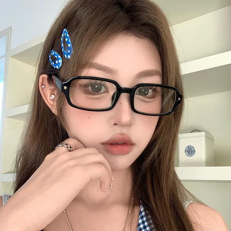 复古新款米钉方框素颜黑框眼镜女可配近视眼镜框防蓝光平光镜韩版