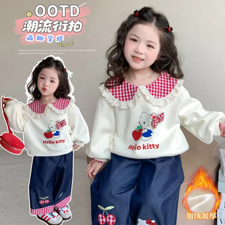 女童运动套装冬季新款女孩加绒加厚韩版休闲两件套宝宝豹纹棉衣潮