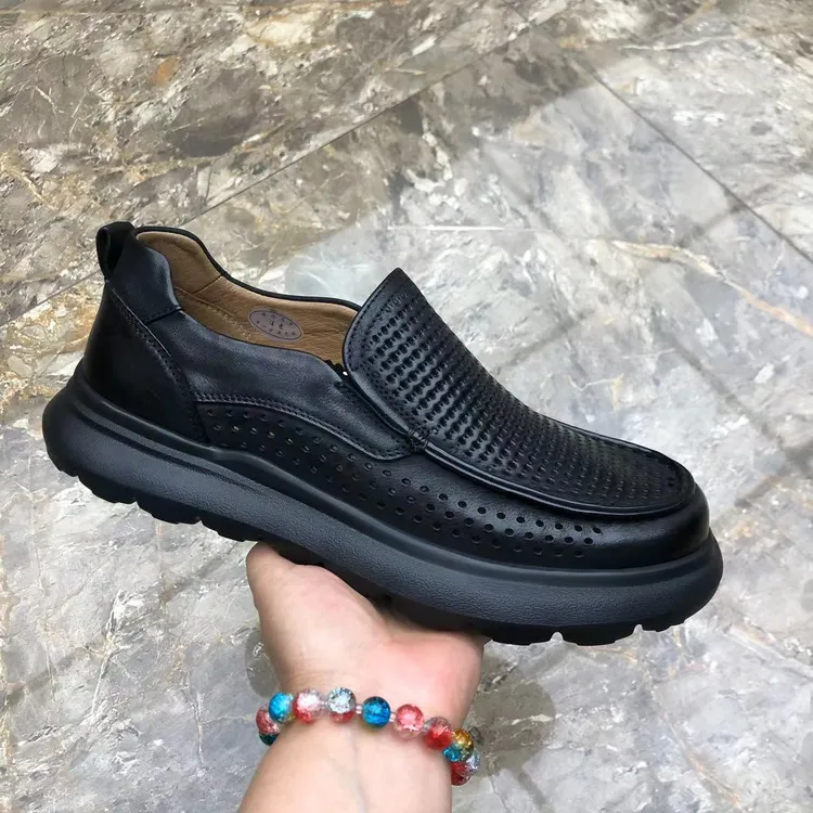 新款透气真皮男鞋1540夏季舒适软底牛皮轻便商务休闲鞋洞洞鞋凉鞋
