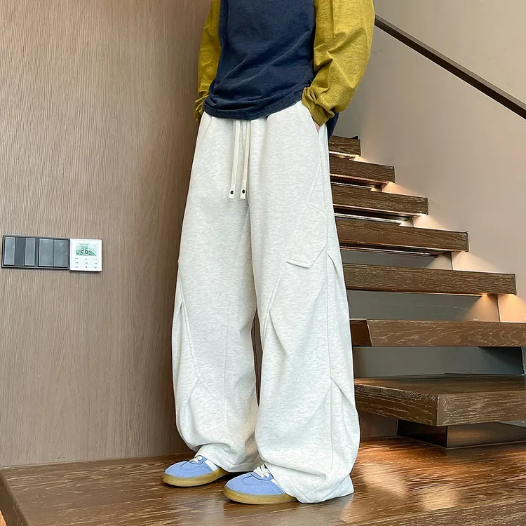 美式复古休闲裤男款春秋季潮牌宽松直筒休闲长裤子男运动褶皱卫裤