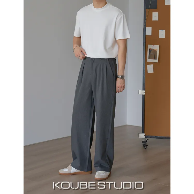 余乐制 立体褶位宽松直筒慵懒感西裤男肌理感显高显瘦高级感长裤