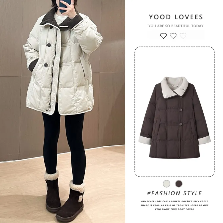 2025冬季撞色拼接时尚休闲棉服百搭气质休闲韩版简约宽松外套女
