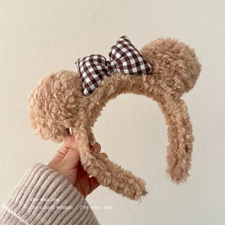 蝴蝶结小熊耳朵毛绒发箍女2025新款高颅顶洗脸专用头箍束发带夏季
