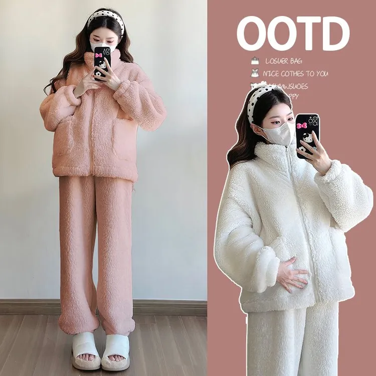 2025新款孕妇睡衣套装秋冬季加厚珊瑚绒保暖法兰绒公主风家居服