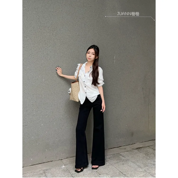 【JUANN专属】不贴腿黑色微喇牛仔裤女2025新款显瘦显腿长拖地裤