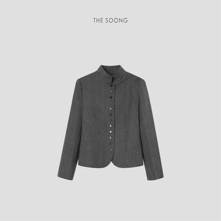 THESOONG|"暗调美学"经典羊毛保暖雾面肌理感中山装外套HWWT7520