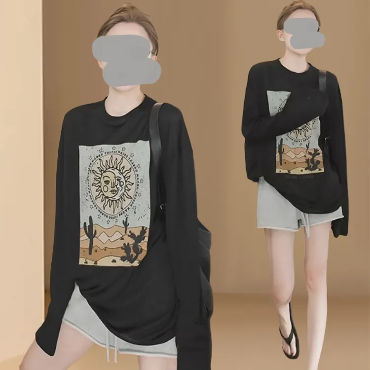 气质超好看的长袖t恤休闲卷边短裤女2025新款高级感时尚两件套女