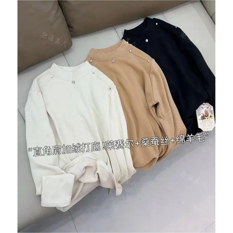 直角肩加绒打底」保暖搭配神器！秋冬高品质柔软舒适内搭高级感上衣